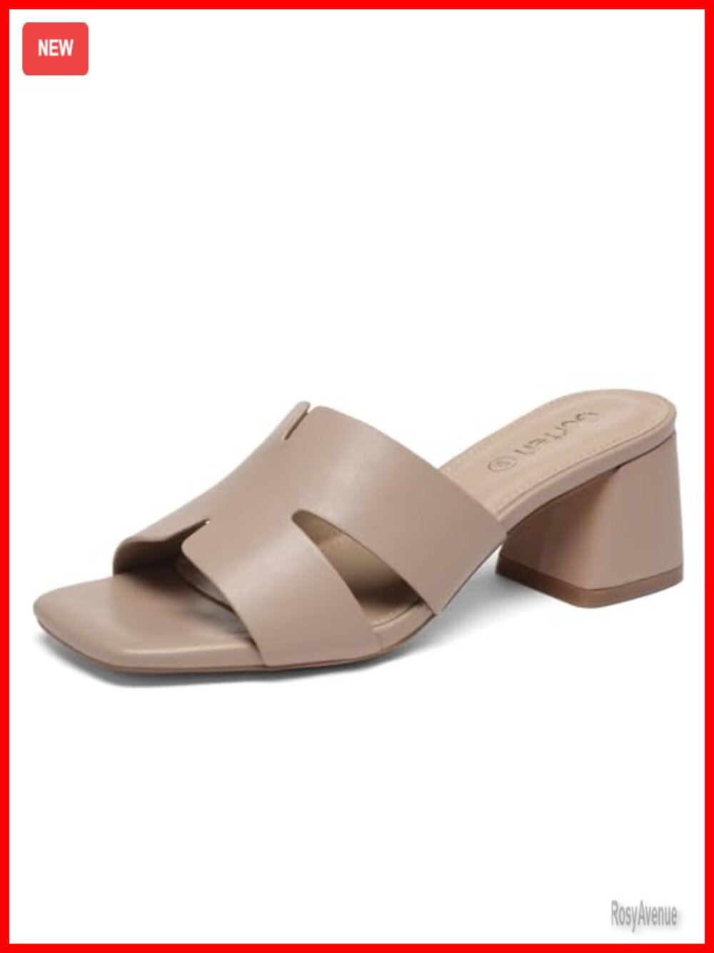 Women's Square Open Toe Low Block Heel Slip On Sandals Faux Leather Comfortable